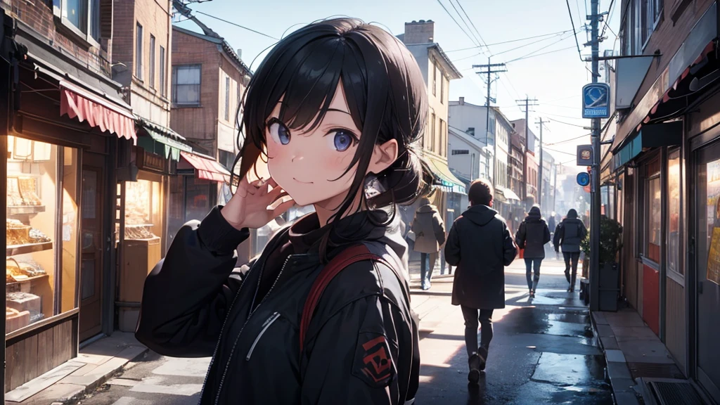 create a thumbnail for a video where the Protagonist is in front and with several people behind him in a city covered in ice