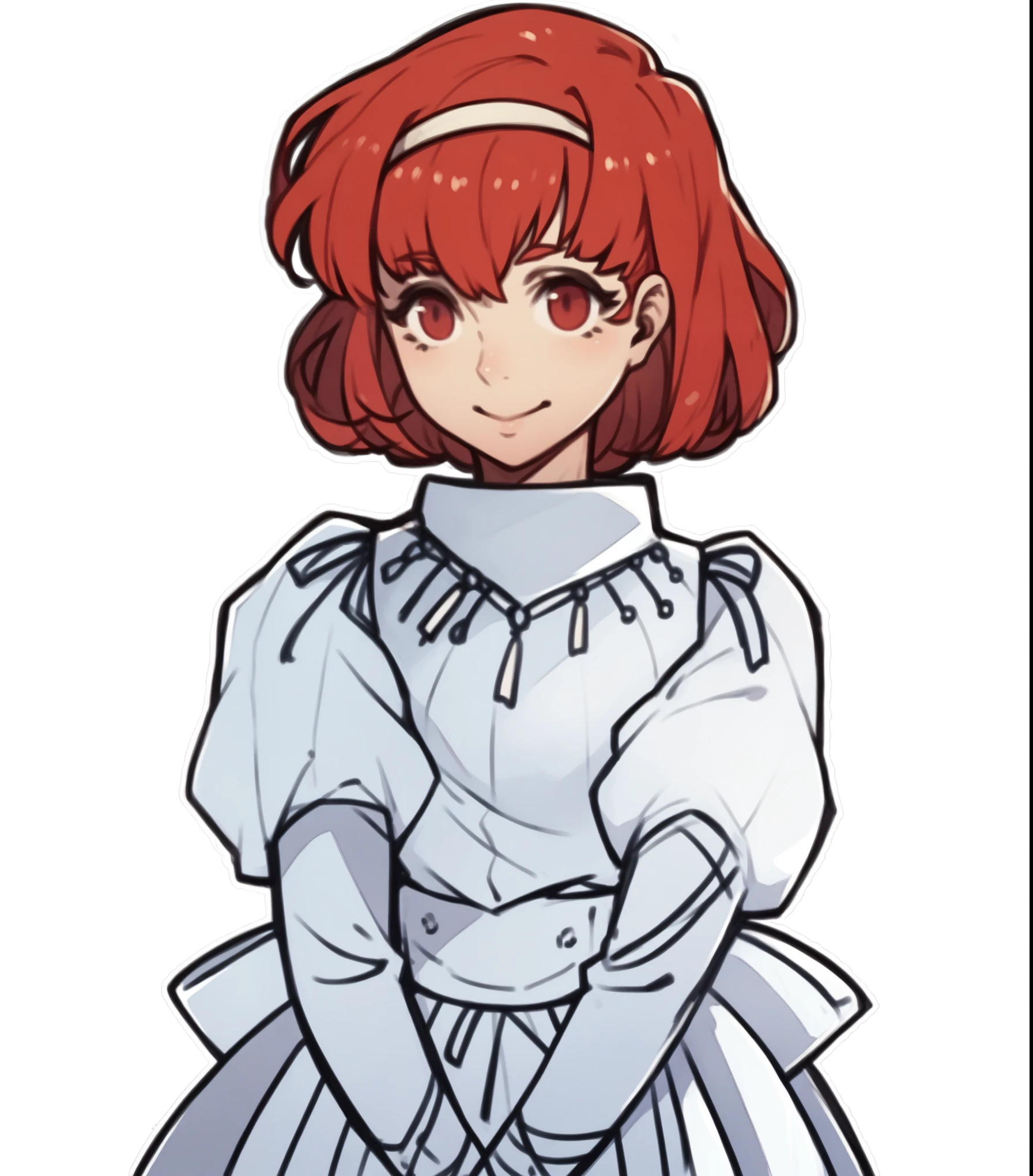 fatesportraits, portraits, white background, Solo, 1girl, red eyes, smiling 
