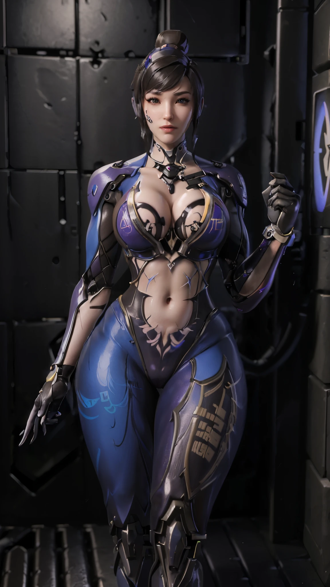 Solo, Stand Up Straight, Physically-based Rendering, Unreal Engine 5 Render, Jealous, (look Half Body:1.5), ((muscle And Bbw Body Type:1.4)), beautifull round Breasts shape,((cleavage, low cut, open chest & Gigantic fake Breasts:1.5)), (expose 11 line Abs:1.4), (Huge Hips:1.3), ((dressed in sci-fi military armor, scifi woman, beautiful Cyborg Woman+Futuristic armor from OVERWATCH 2, Guard Arms, Gloves:1.5)), (close Up Upper Body), ((pale Skin+lots of oil dripping on her body:1.3)), (clean Glossy Bodyskin:1.4), (background Futuristic Space Station:1), (bokeh, photorealsitic:1.4), (ultra-detailliert), (top-quality:1), (best Shadows), Bright Light In Room, Hyper Texture, (4x Msaa), ((unreal Engine 5 Render)), (neon), Physically-based Rendering, Ultra Hight Definition, 16k, 1080p, Beauty Model, 4k Resolution.