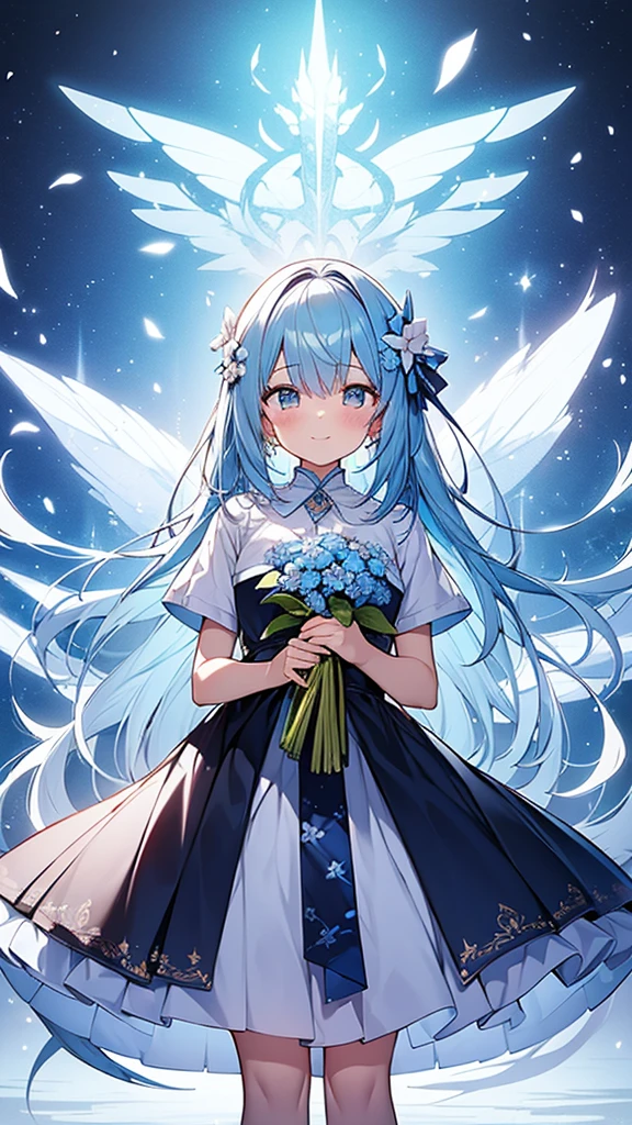 {{A doppelganger that preyed on a village girl and took her place}}，(Absurd, High resolution, Super detailed, 超High resolution, Cinematic), alone, One girl, mature, Happy, girl standing in Light blue flower field, Light blue flower petal surrounding girl, whole body, Girl with blue long hair, Light blue hair, Fantasy, dream-like, the snow&#39;s, Official Art, Pop Art, profile, Super detailed face, Super detailed eyes, Light blue flower field, Super detailed field, white blue sky, cold, Light blue, white,  Sky nebula, Blue Tree, watercolor, pastel colour，NSFW