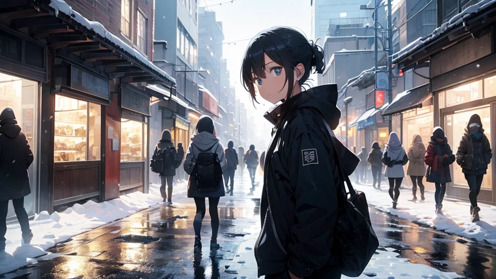Main Scene: The protagonist should be prominent in the front, perhaps with a determined or curious expression.
People in the Background: Several people in the background, in the background, to convey the idea of a busy city.
Ice City: Make sure the surrounding city is clearly covered in ice, perhaps with buildings, trees, or urban features covered in snow and ice.
Colors and Contrast: Use cool colors like blue and white to give the feeling of cold and ice. Contrast the protagonist in some way to make him stand out from the background.
Size and Composition: Ensure that the protagonist is the largest element in the thumbnail and is positioned centrally or in a way that draws attention.