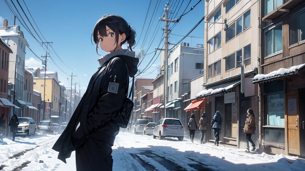 Main Scene: The protagonist should be prominent in the front, perhaps with a determined or curious expression.
People in the Background: Several people in the background, in the background, to convey the idea of a busy city.
Ice City: Make sure the surrounding city is clearly covered in ice, perhaps with buildings, trees, or urban features covered in snow and ice.
Colors and Contrast: Use cool colors like blue and white to give the feeling of cold and ice. Contrast the protagonist in some way to make him stand out from the background.
Size and Composition: Ensure that the protagonist is the largest element in the thumbnail and is positioned centrally or in a way that draws attention.