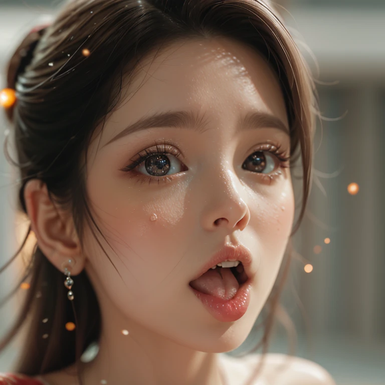 ExtremelyDetailed Kawaii girl Face,(Close-up big lips), glossy lips with beautiful details, Coquettish tongue, Kissing to camera, towards the viewer, 8K TopQuality masterpiece,an extremely delicate and beautiful (ProfessionalPhoto:1.37), Amazing,finely detail,official art,incredibly absurdres,ultra-detailed,close-up shot, close up, (fish eye lens), wide lens, macro lens, Detailed reflective Eyes ElaboratePupils with (sparkling highlights:1.28) (Delicate Voluminous LongEyelashes:0.88), {Tilted face|Visible back of throat|saliva drips} (naked shoulder, Dripping juice on tongue:1.28) snow particles