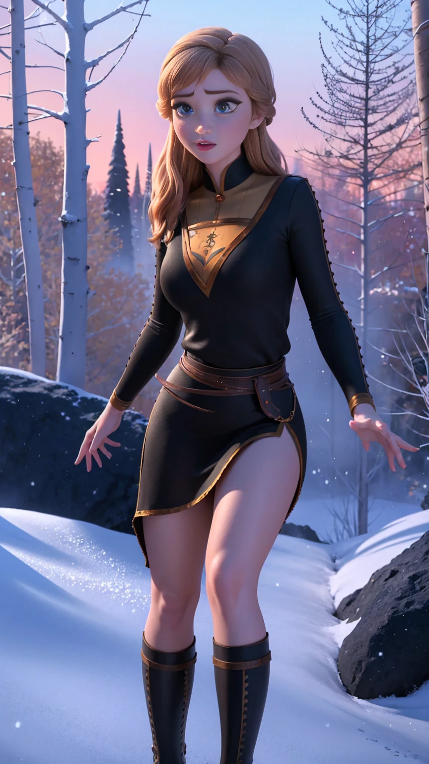  (Фотоrealistic:1.4), 8k high definition, detailed, realistic, (Best quality, masterpiece:1.2), nsfv,  photon mapping, radiation, physically based rendering, Best quality, very detailed,1 girl, Anna, big eyes, on open air, whole body, thong, freeze in the forest, snow,