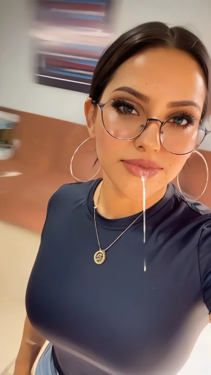 1 woman, hyper realistic, highly detailed, hyperrealistic, photorealistic, 8k, HDR, (best quality:1.2), (extremely detailed:1.4), (masterpiece:1.2), saliva, drool, viscous fluid, milky fluid, semi-transparent fluid, , cumshot, sensual, erotic, aroused, orgasmic expression, sultry gaze, red lips, wet mouth, messy hair, bare shoulders, chiaroscuro lighting, dramatic shadows, warm color tones