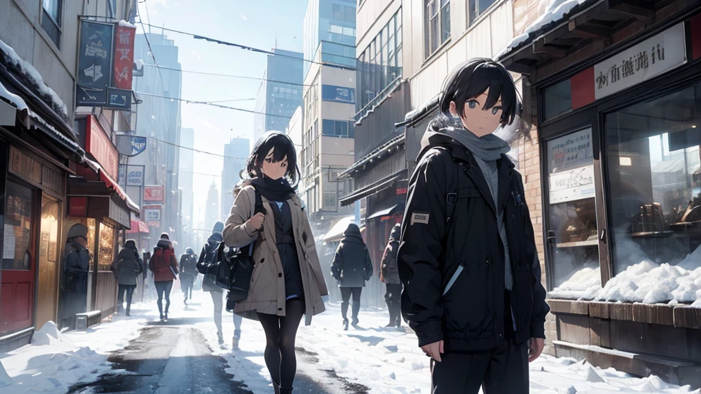 Main Scene: The protagonist should be prominent in the front, perhaps with a determined or curious expression.
People in the Background: Several people in the background, in the background, to convey the idea of a busy city.
Ice City: Make sure the surrounding city is clearly covered in ice, perhaps with buildings, trees, or urban features covered in snow and ice.
Colors and Contrast: Use cool colors like blue and white to give the feeling of cold and ice. Contrast the protagonist in some way to make him stand out from the background.
Size and Composition: Ensure that the protagonist is the largest element in the thumbnail and is positioned centrally or in a way that draws attention.
