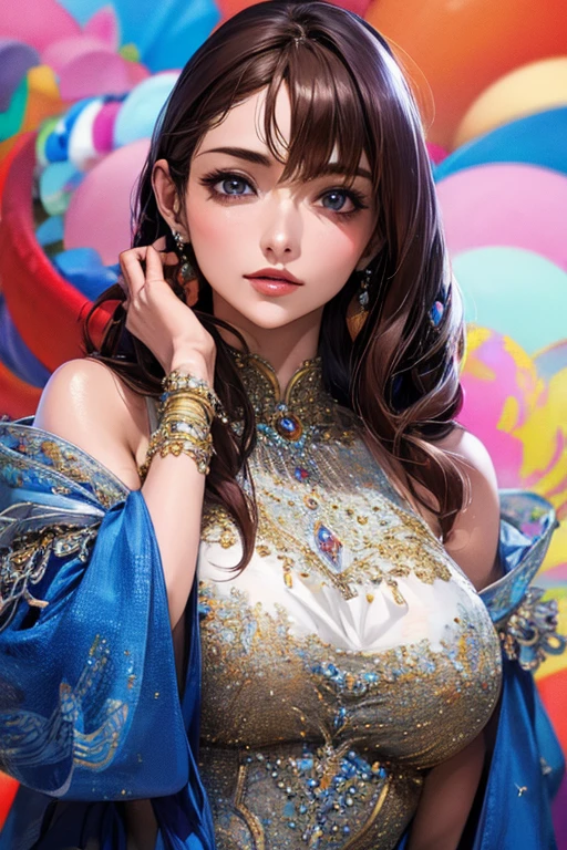 ((Highest quality)),(超High resolution),(Very detailed),(Detailed Description),((The best CG)),(masterpiece),Ultra-detailed art、(Highest quality、8k、32K、masterpiece)、(Realistic)、(Realistic:1.2)、(High resolution)、Very detailed、Very beautiful face and eyes、1 female、((:1.3))、Tight waist、Delicate body、(Highest quality、Attention to detail、Rich skin detail)、(Highest quality、8k、Oil paints:1.2)、Very detailed、(Realistic、Realistic:1.37)、Bright colors