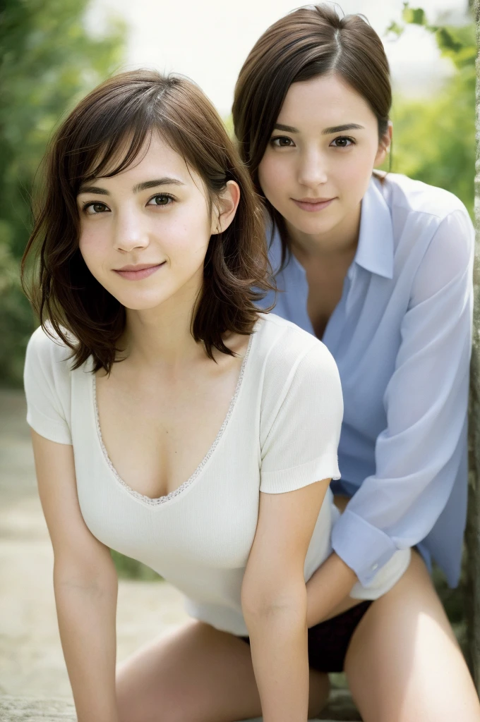 (((One girl,alone))),(Highly realistic photos, High resolution, Detailed face, Beautiful Eyes) Japanese women, 30 years old, Cute Face, Nice body, Medium chest, ,Hairstyle, Take a photo book,Healthy Body,Thighs、turn over、Depth of written boundary,panties、Narrow eyes,Light Smile、Emma Watson:0.1