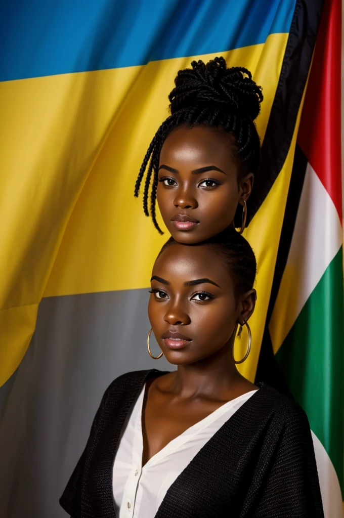 Beautiful black women wearing a south Sudan flag 