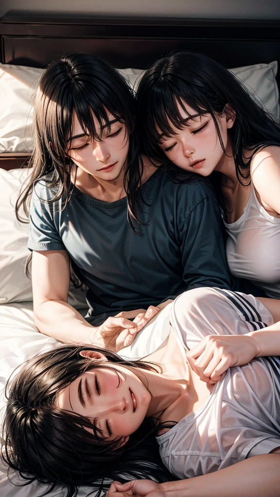 realistic portrait of a couple sleeping at home,young couple,sleeping together