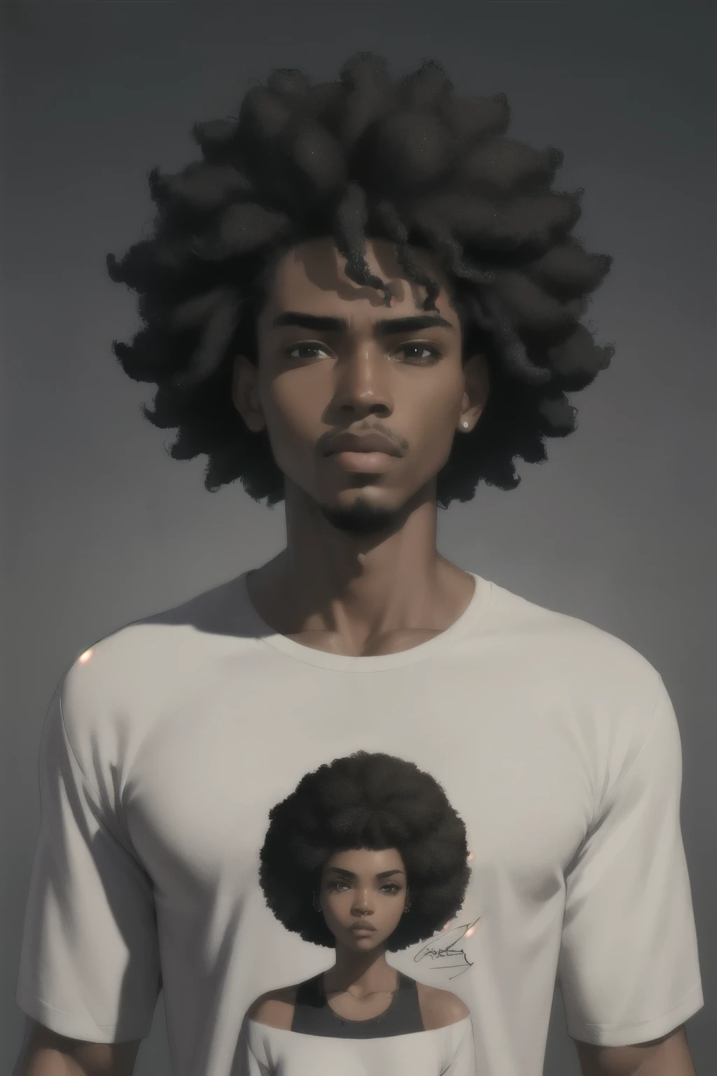 ((best quality)), ((artwork)), ((detailed)), man, black, short afro hair, casual clothes