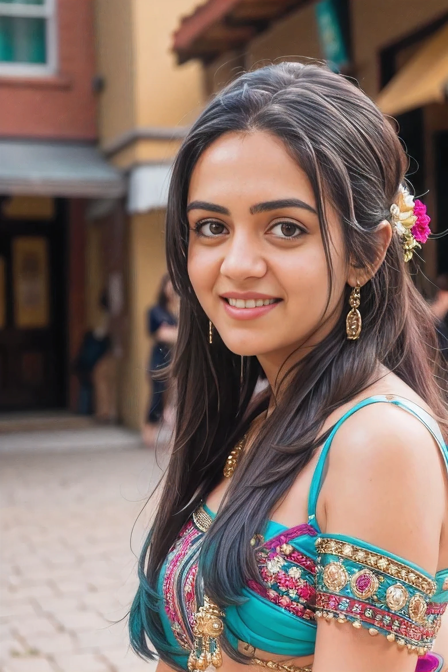 Woman wearing beaded dress