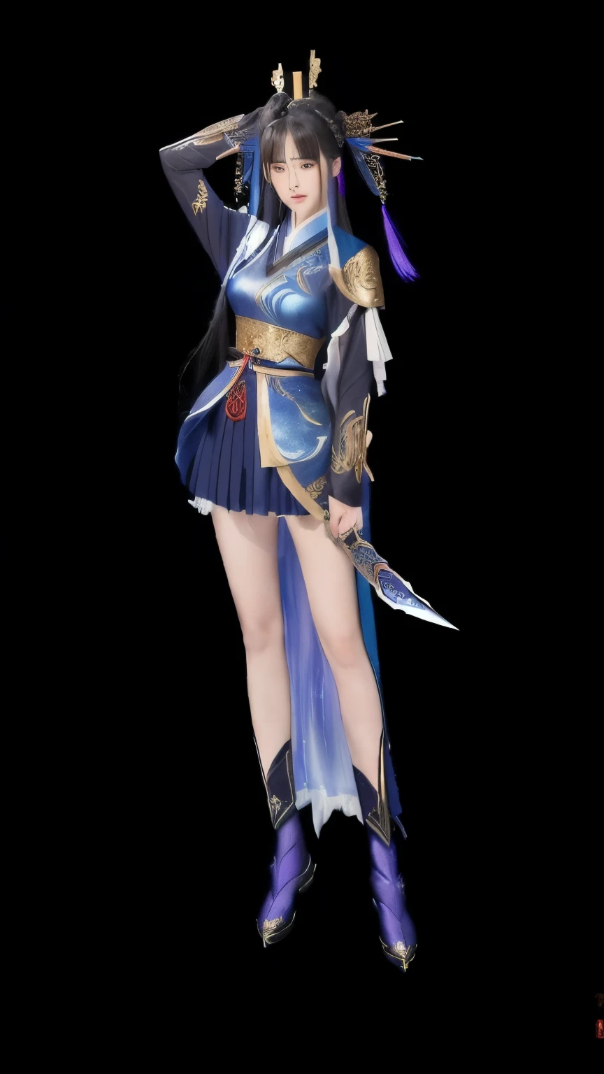 a close up of a woman in a costume with a sword, full body xianxia, lunar themed attire, yun ling, inspired by Li Mei-shu, full body wuxia, dark sorceress full view, mage robe based on a toucan, katana zero video game character, xianxia hero, clothes themed on a peacock mage