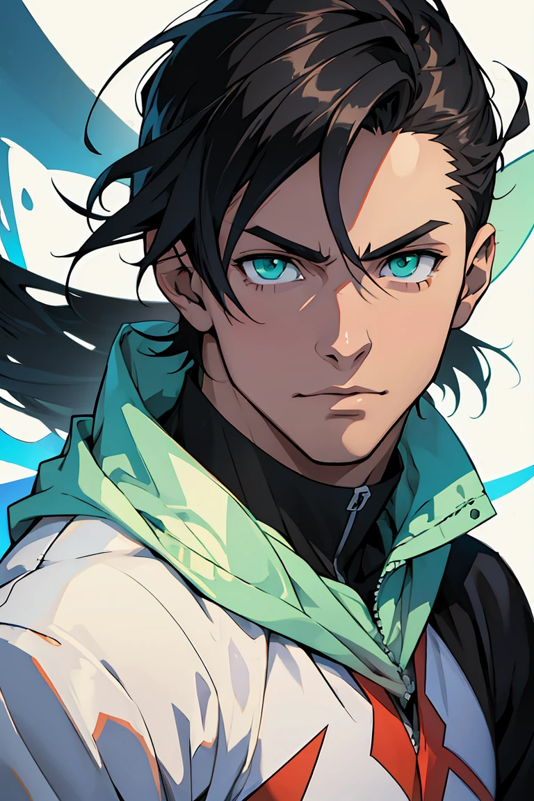 ((Arte estilo de anime)), (A mais high qualiy de imagem), (Detailed strokes), gazing at viewer, facing at viewer , showing the whole body, , He's a 17-year-old ager, very white skin, He is playing football , he has black hair , clear green eyes, , muscled body , anime art style fairy tale , sexy face, He is dressed in anime men's clothing "fairy tale", , 8k, high qualiy, work of art, , cinematic, bright coloured, eyes glowing green