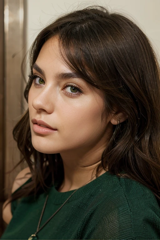 Brunette, hispanic, green eyes, beautiful
