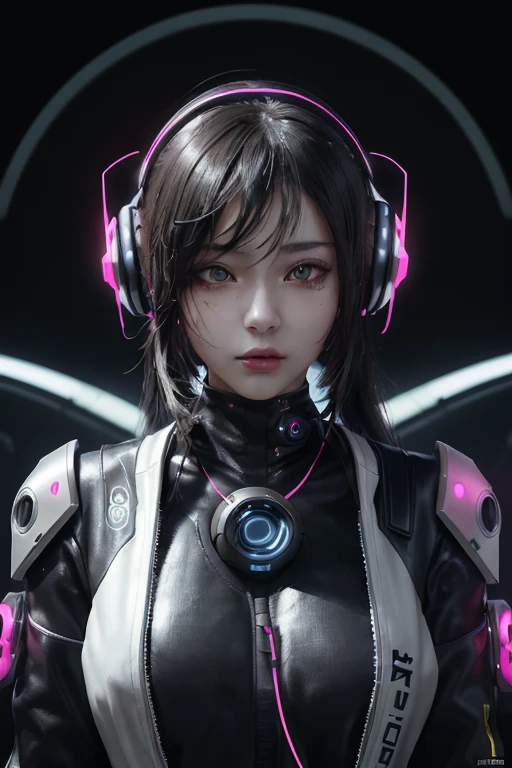 1girl, high quality face, a woman with headphones on her head, futuristic suit on her body, futuristic helmet, Ai-Mitsu, cyberpunk style, cyberpunk art, computer art, high quality, masterpiece, 8k