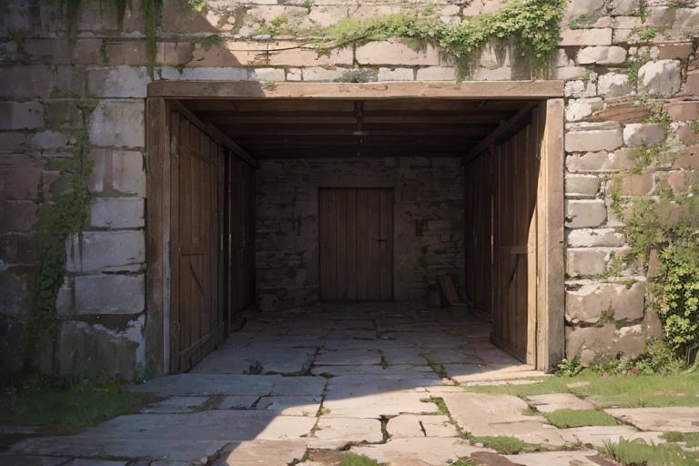 rectangular threshing floor walled off from the world with dilapidated stone walls