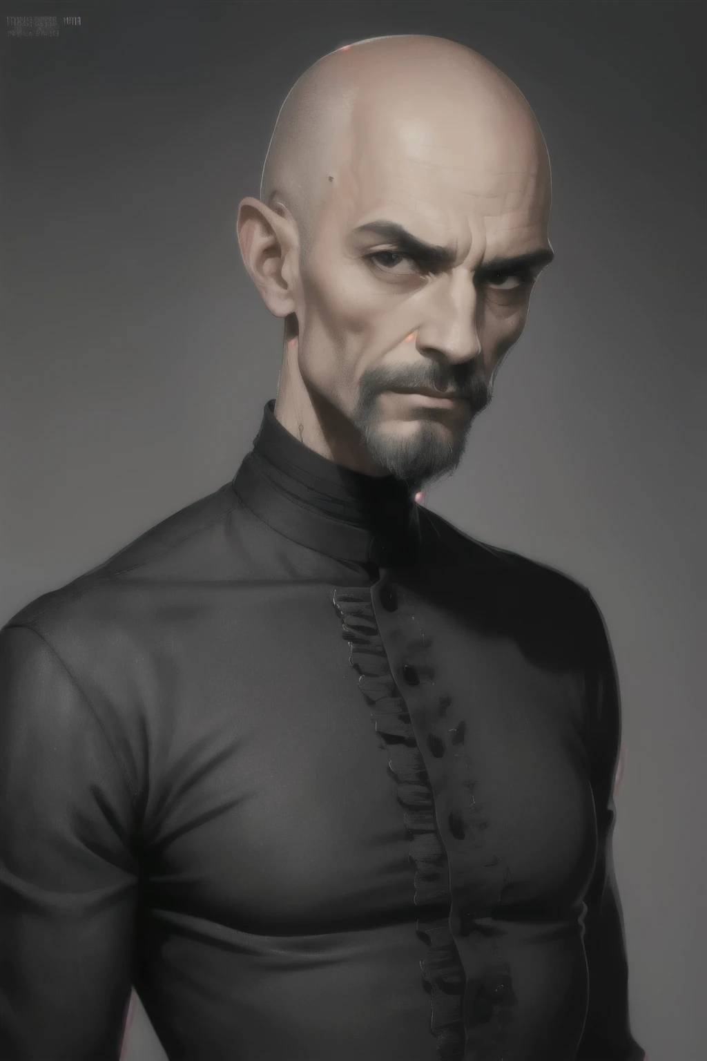 ((best quality)), ((artwork)), ((detailed)), man, black, bald, very thin, mature age, wearing ragged clothes