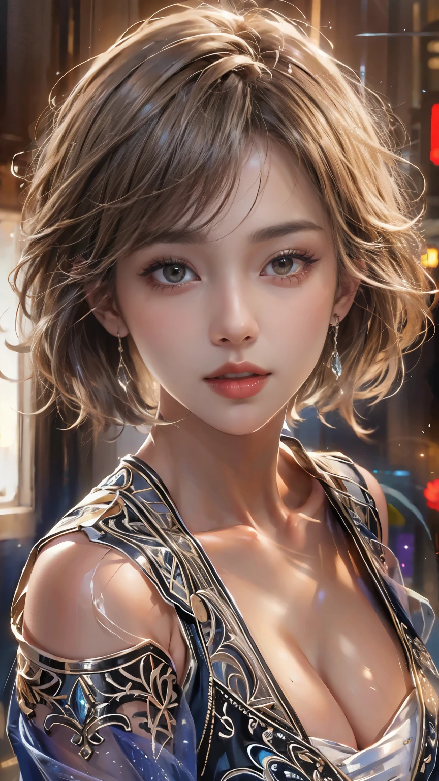 Highest quality, Realistic, photoRealistic, Award-winning illustrations, (Intricate details: 1.2), (Subtle details), (Intricate details), (Cinematic Light, Super sexy short hair super girl, huge firm bouncing chests, dynamic sexy poses