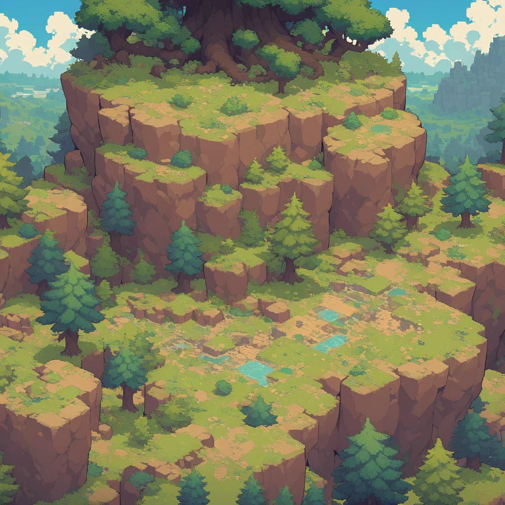 retro video game style,pixelated, vibrant pastel colors,8-bit characters,blocky shapes,sharp lines,detailed shading,classic gaming vibe,nostalgic atmosphere,classic arcade games,masterpiece:1.2,ultra-detailed,illustration style, 2d texture, stone texture, 4 k seamless mud texture, video game texture, dirt texture, tileset, game tiles, grass, 3/4th perspective trees, 3/4th perspective tileable rock texture, 3/4th perspective tileable cliff formations, tileable trees, topdown view, game texture, game art, tileable texture, very detailed cliff texture, intricate stones, top down view, 3/4th perspective
