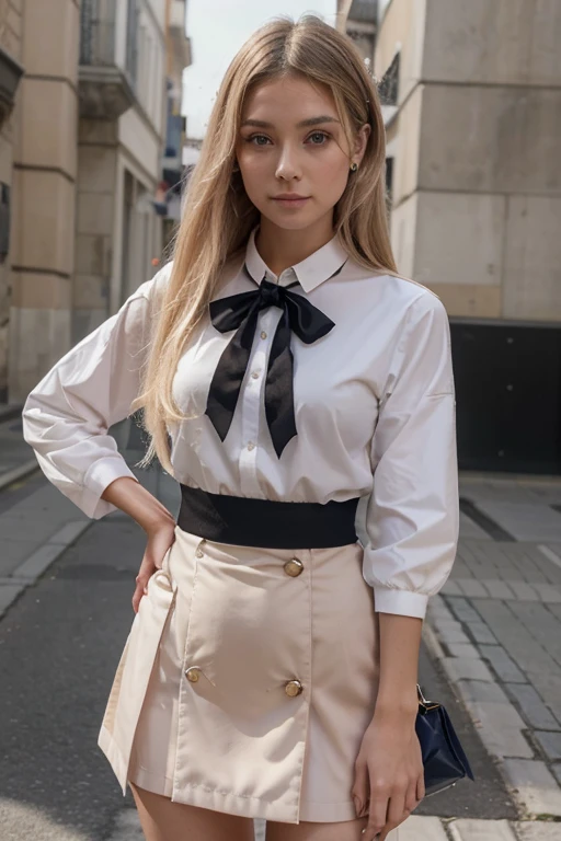Cheveux : Marine a de longs cheveux blonds, souvent coiffés en deux queues de cheval basses. Elle a parfois une frange sur le front.
Yeux : Ses yeux sont grands et de couleur rose vif.
Teint : Elle a une peau claire.
Tenue : Marine est souvent vue en uniforme scolaire japonais lorsqu'elle est à l'école. En dehors de l'école, elle aime porter des tenues à la mode, souvent inspirées de la culture gyaru avec des vêtements tendance et colorés. En tant que passionnée de cosplay, elle porte également une variété de costumes détaillés et élaborés basés sur différents personnages d'anime et de jeux vidéo.
Accessoires : Elle porte fréquemment des bijoux, tels que des boucles d'oreilles et des colliers. Elle aime aussi utiliser du maquillage pour améliorer son apparence.