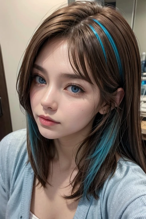 brown hair with blue highlights
