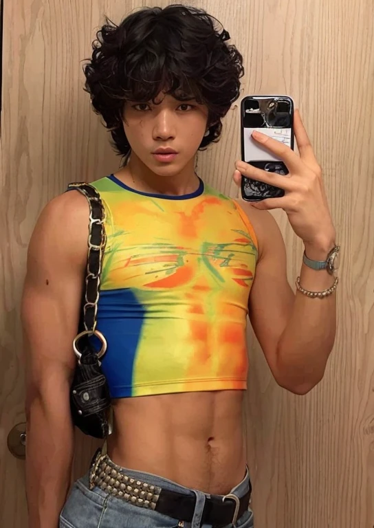milo_thatch, tank top, pants, looking at the viewer, veiny arms, glasses, rock wall, realistic, 10 year old zangado na rua, roupa rasgada, sem camisa, shaved shorts, Serious expression, sujo, suado