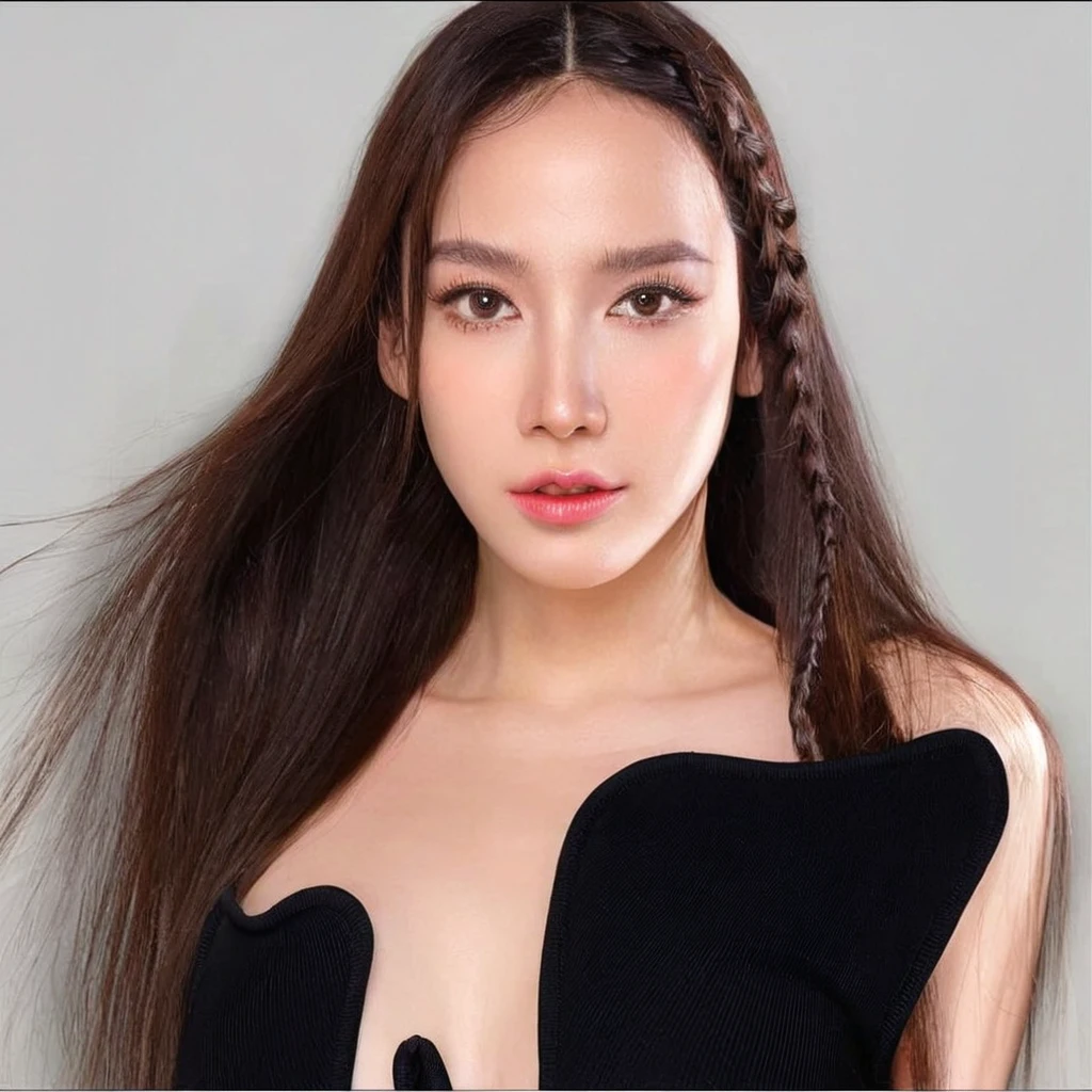 Araaf woman with long hair and black dress poses for a photo., Ruean Jia is very beautiful.!, In Lammanh style, Thin, shiny hair, Dilraba Dilmurat, Straight Hairstyles, wavy Shoulder length hair, Asian girl with long hair, Pia hairstyles, Long pigtails, Shoulder length hair, Shoulder - Long Hair