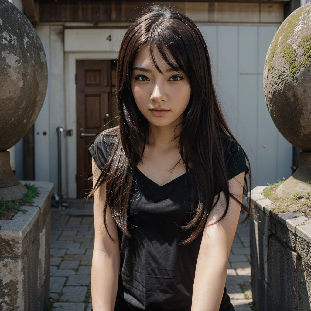 woman has her hands tied、((Hands behind back))、((Hands crossed at the waist))、(Her wrists are tied with a rope)、Beauty、20talent、university student、Standing on a hill at night、There are a lot of trees、Beautiful night sky、There are many stars、A strong wind is blowing、Wearing a short-sleeved blouse、Wearing a longskirt、Uniform eyes、Well-proportioned、Medium build、Small Bust、(I can see from head to heel), black hair, bangs, swept bangs, straight hair, nervous, messy hair, floating hair, cinematic lighting, tachi-e, first-person view, pov, from behind, f/1.2, Nikon, Surrealism, UHD, best quality, highres, 8k, textured skin, anatomically correct,