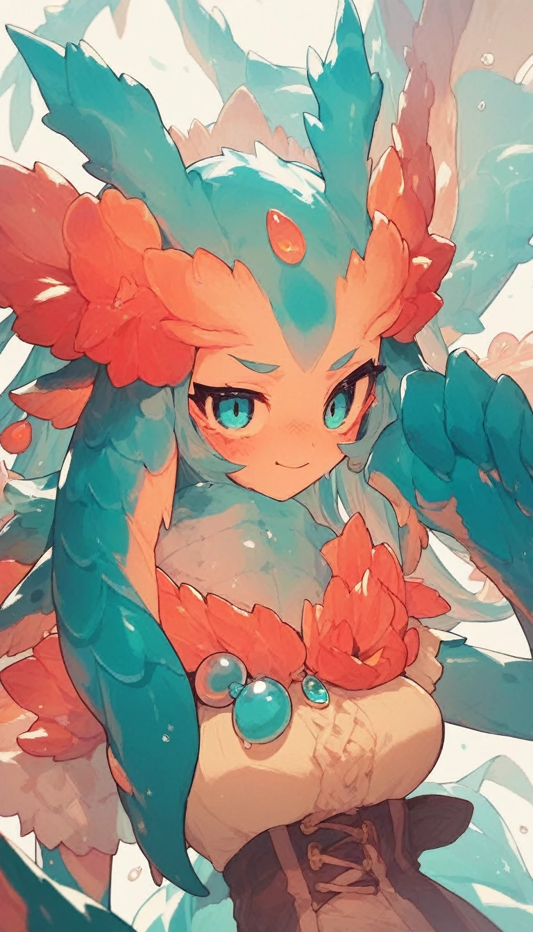 Best quality, Super detailed illustration, warm colors, perfect lighting, perfect detail ,Cute sea monster girl
