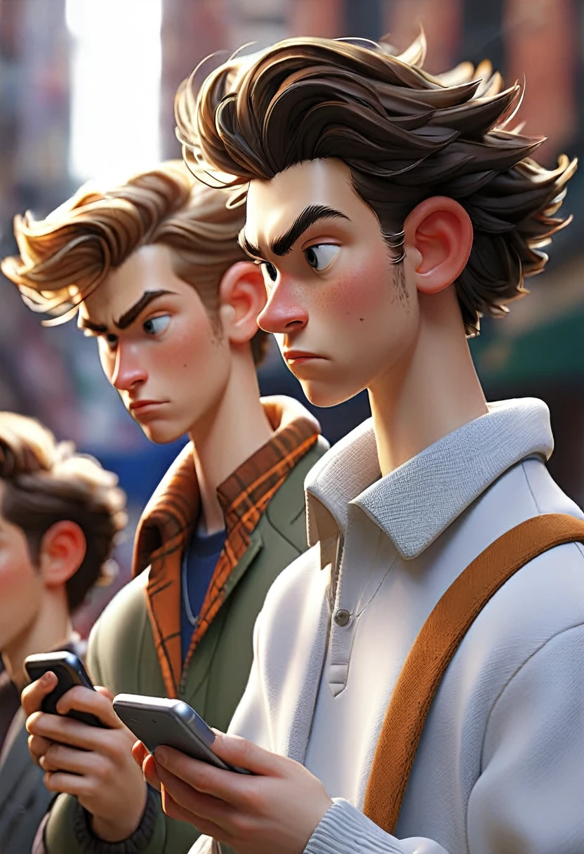 Young white men using cell phones