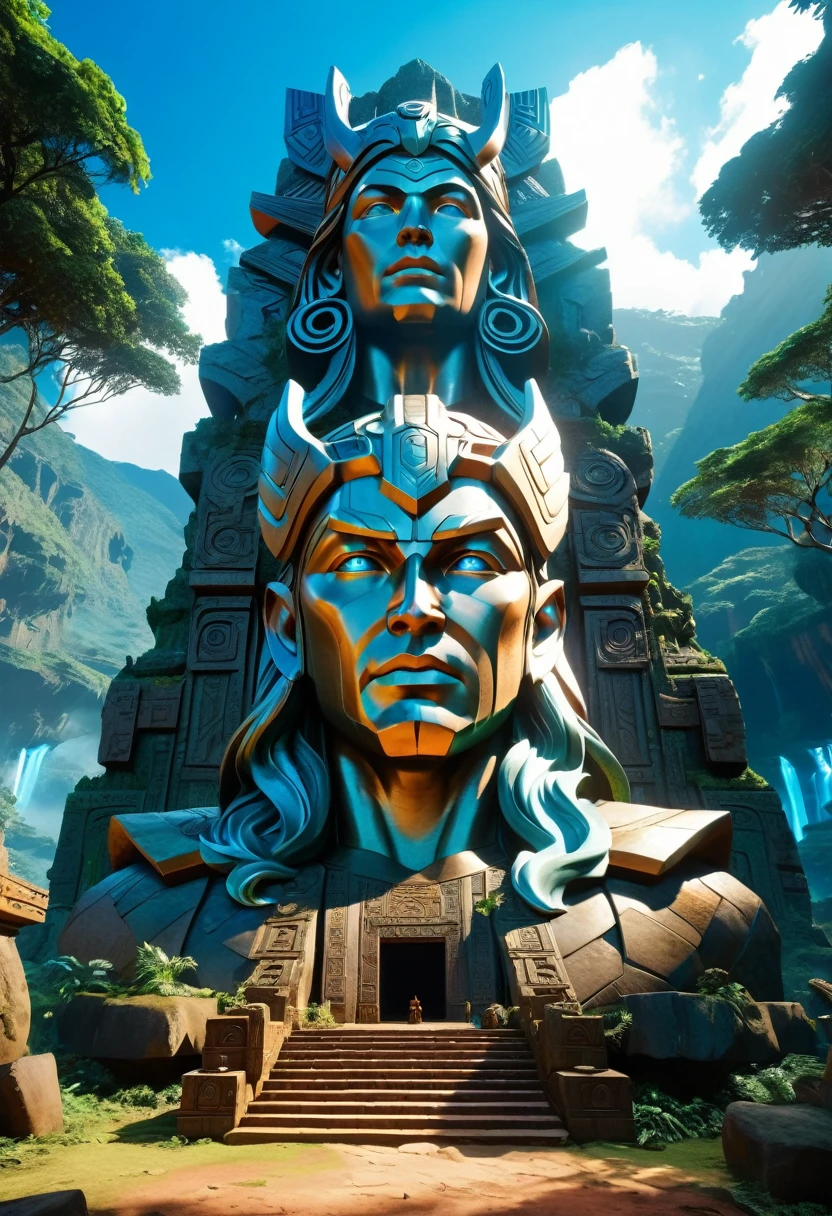 There is a huge stone statue in the middle of the forest, Stone Eye, 《Thor》Stills, New Andean Architecture, Face-to-face, PlayStation 2 Screenshots, Concept map, byJung Park, The Lost City of Atlantis , Show face, google street view, Max 3D, Psychedelic