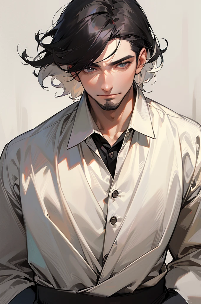 (muste piece), (best quality), very detailed, ((two friendly men)), perfect face, beautiful face, very detailed face,(black haired man:1.3),(white haired man:1.3),shirt