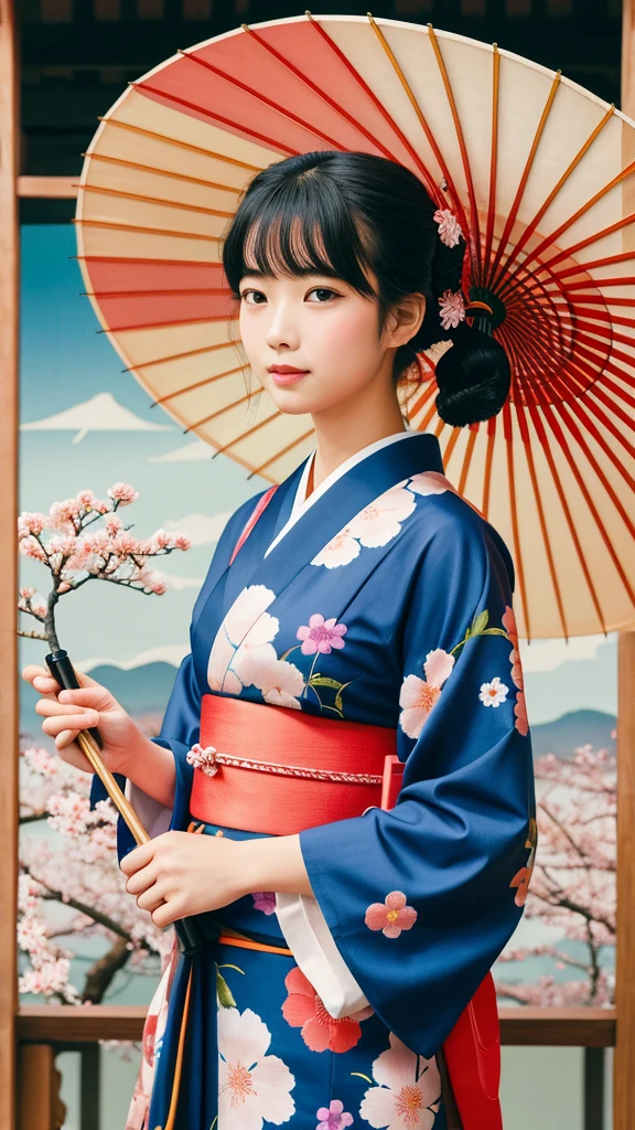 Highest quality, masterpiece, High resolution, One girl, Beautiful and perfect face, Bobcut, Japanese Clothing,kimono, Intricate details, Cinematic atmosphere, 8K, Very detailed  