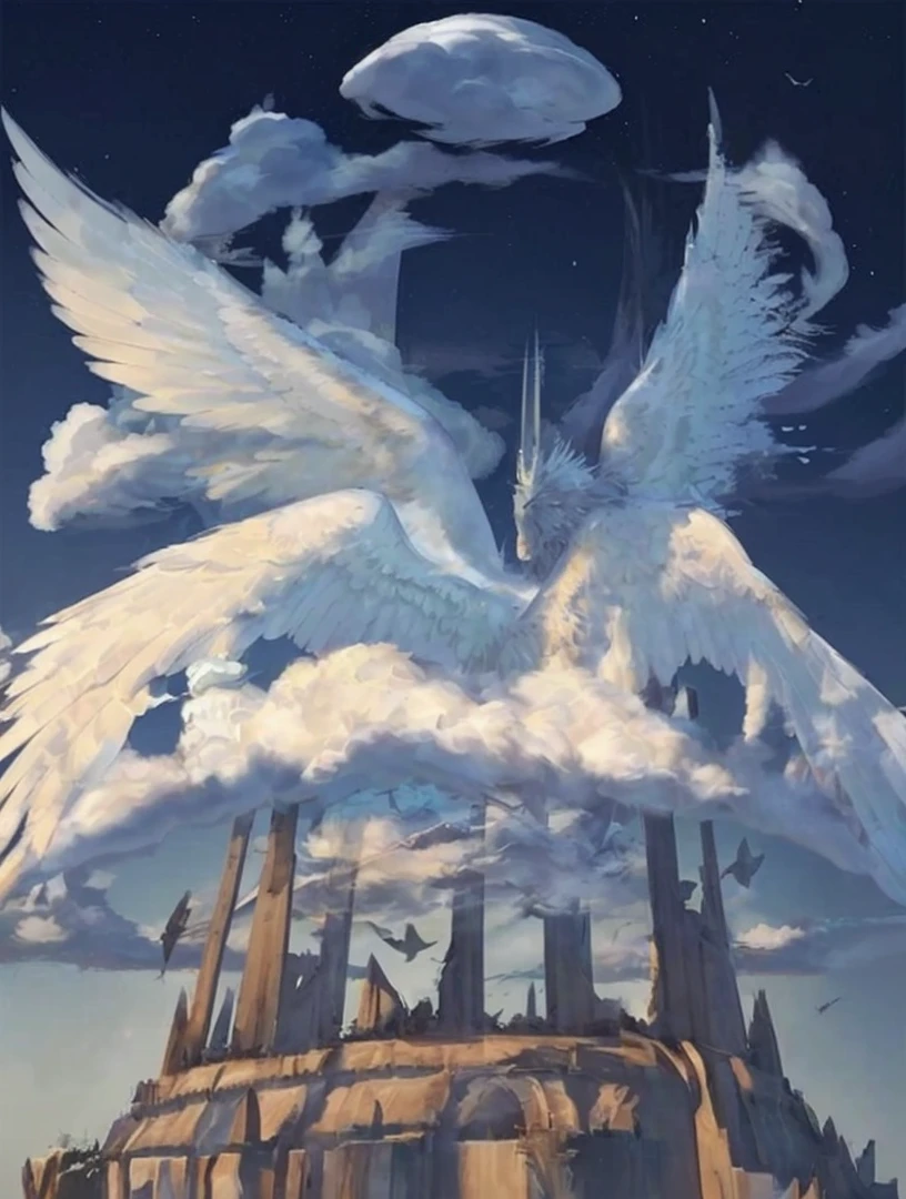 Huge, White, silver, Multiwinged, heavenly, wind, Cloud, Feathered, Western Dragonlarge, white, money, many wings, heaven, wind, cloud, have feathers,