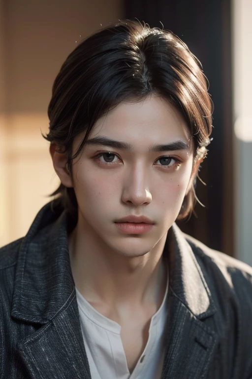 Best Quality, masterpiece, (photorealistic:1.4), 1 chico, (24 years:1.7) handsome and handsome, comfortable style clothing, Sun light, Exquisite Face, dramatic lighting, pompous lips, grey eyes, black hair with blonde highlights, brown skin, indifferent look.