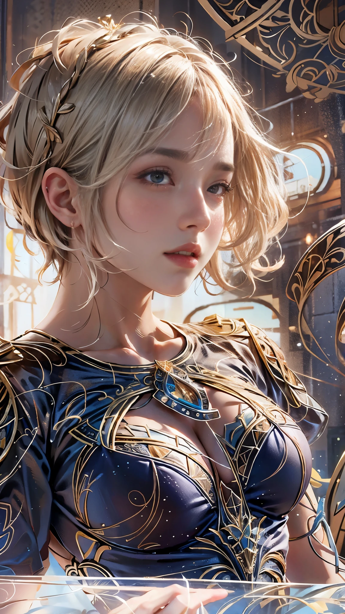 Highest quality, Realistic, photoRealistic, Award-winning illustrations, (Intricate details: 1.2), (Subtle details), (Intricate details), (Cinematic Light, Super sexy short hair super girl, huge firm bouncing chests, dynamic sexy poses, Upper body close-up