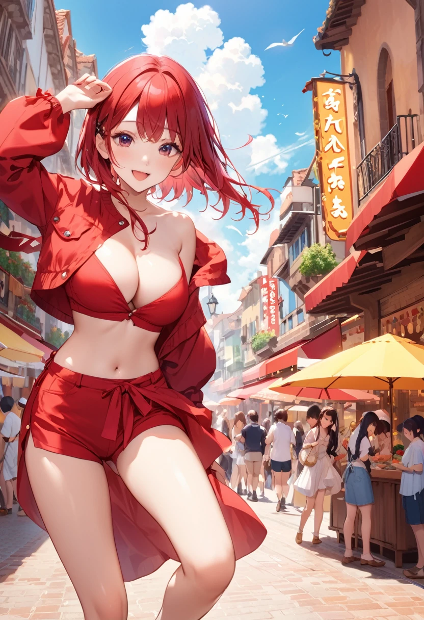Highest quality、High resolution、Detailed Background、Beautiful face in every detail、age beauty、Highly detailed face、Huge breasts、Perfect body line、Light color hair、Bobcut、ponytail、Fun atmosphere、Spain、Festival、tomato、La Tomatina、Bunyol、夏Festivalり、tomatoFestivalり、Enthusiastic atmosphere、Excited、
(夏のunder the sun、カラフルな衣装を身につけた3人の少女たちがわくわくしながらtomatoFestivalりに参加して思いっきりtomatoを投げ合い全身真っ赤に染まりながら最高の思い出を作る:1.5)、
街全体がtomatoで真っ赤に染まる光景、tomatoまみれ、街全体がtomatoで覆われ、It looks like a sea of red、tomatoを投げ合いながらも笑顔で楽しんでいます、tomatoを介して一つになります、夏のunder the sunでの活気ある様子、tomatoの雨降ってきた、If you laugh with everyone, it's not scary、bright red faceで最高の瞬間、under the sun、Sweat and smile、This moment will forever bond with your friend、tomatoまみれになっても心はキラキラ、The girls' excitement、tomatoの雨、bright red face、cute