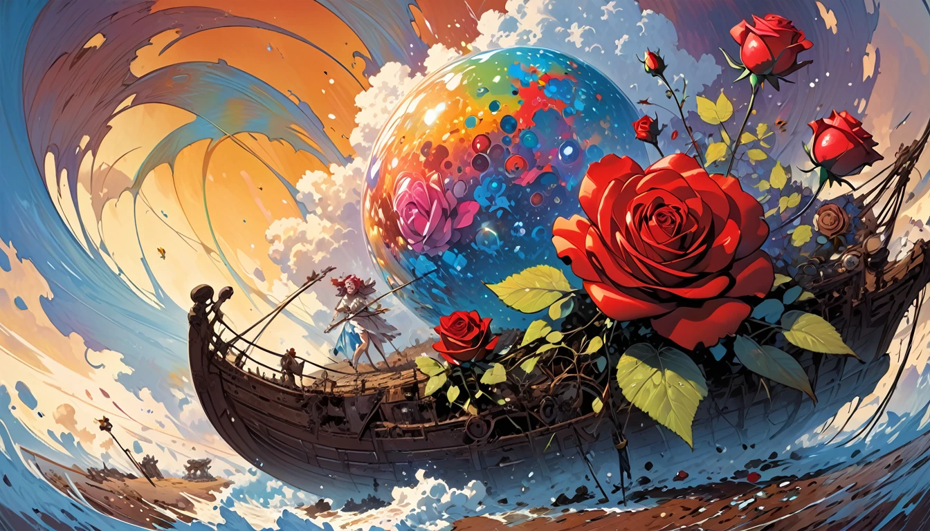 olpntng style, a rose, among rusty irons, oil painting, strong strokes, paint dripping" rgb offset, surface, diamond, By Ralph Steadman, by Cory Loftis, art by Craig Mullins, art by Jeff Koons, Art by Frank Frazetta, by Agnes Lawrence Pelton, by Tony Diterlizzi monogon, superdimensional, Volumetric