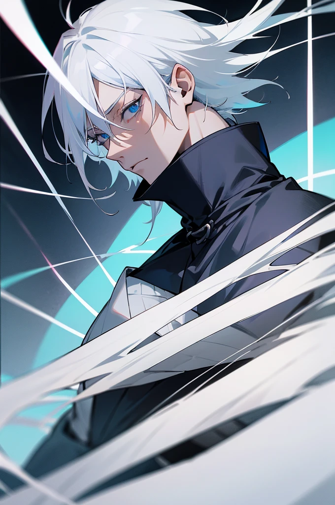 Anime character with white hair and blue eyes, white hair deity, gray haired, Tall anime guy with blue eyes, anime male characters, jujutsu kaisen, Gojo Gojo, Gojo Satoru, so cool, 8K, masterpiece, best quality