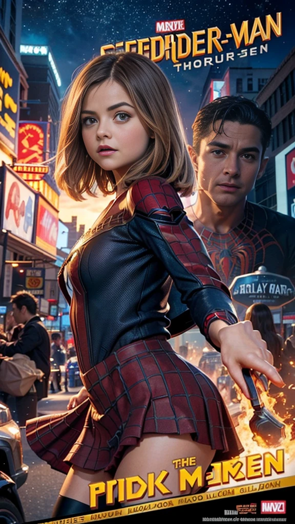 Jenna Louise Coleman、マーベルコミックの映画Poster、so beautiful、Movies about Spider-Man、sexy、whole body、Wearing a skirt、Premiere Date、Poster、belly buttonを突き出す、new york、She's wearing a ripped Spiderman suit、The suit is torn、Wearing a skirt、Red and black color scheme、dynamic、masterpiece、Highest quality、Super detailed、Very detailed、Delicate and beautiful shine、Ultra-high resolution、Cinematic、break、breakドロップ、(Torn clothes:1.5)、(Wet clothes:1.4)、Bare shoulders、Real Rain、Wet Hair、belly button、Exposed Skin、sexyな肩を披露