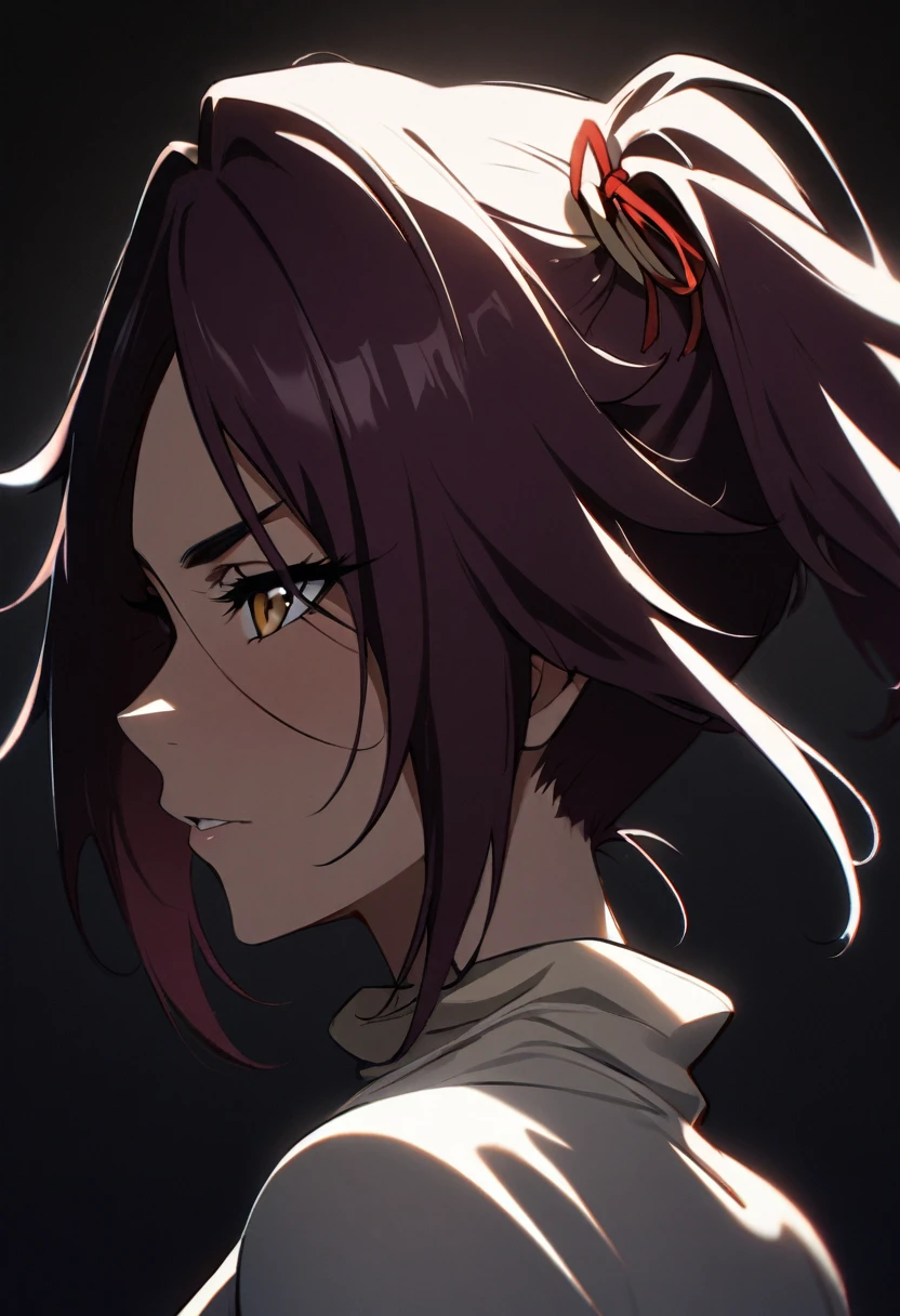 1girl, shihouin yoruichi, bleach, bleach, key light, portrait, dark background,masterpiece, best quality, absurdres,