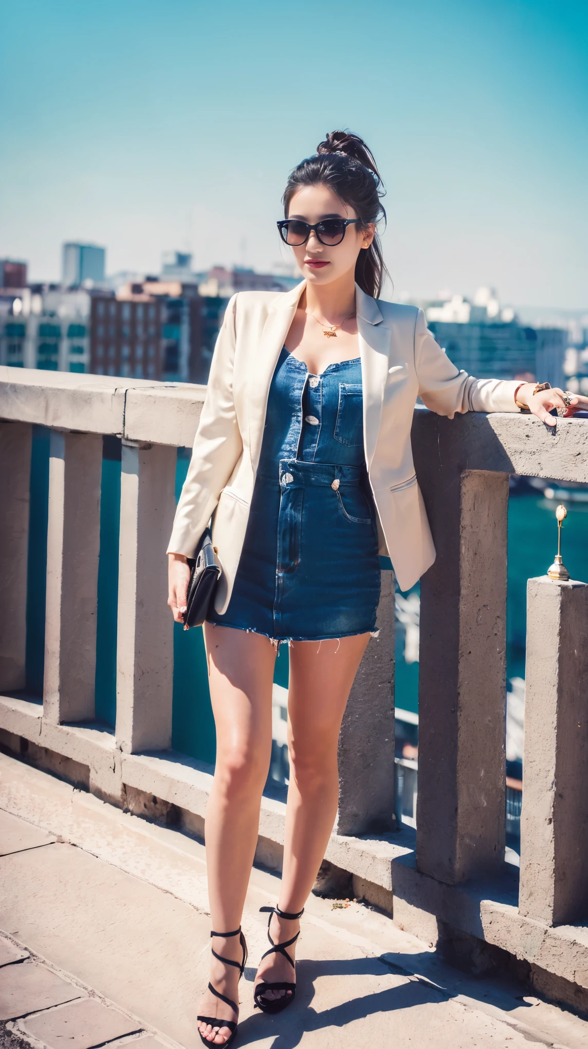 ((Highest quality, 8k, masterpiece:1.3、real:1.3))、Beautiful woman、snapshot、full body、sunglasses、City、one piece