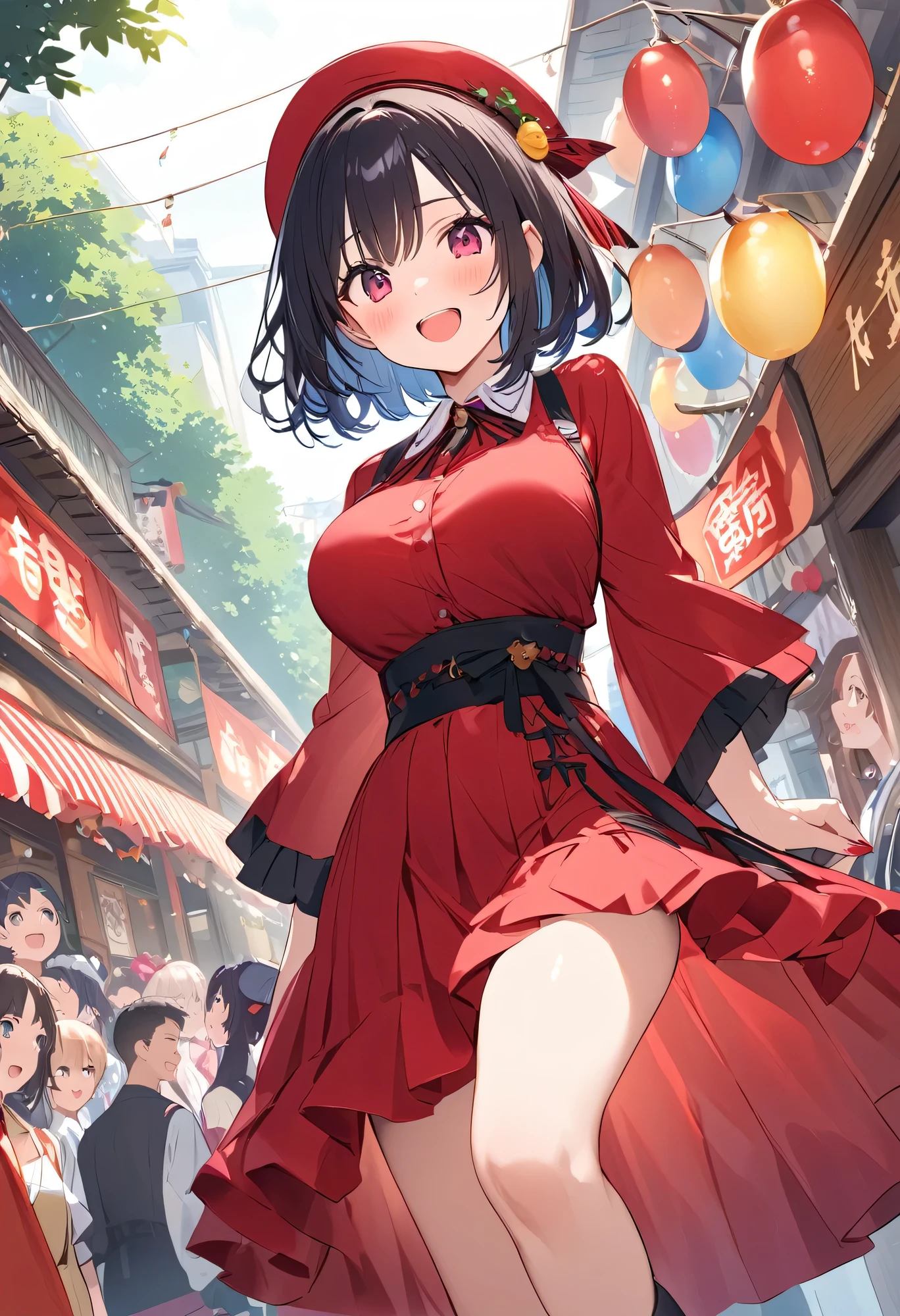 Highest quality、High resolution、Detailed Background、Beautiful face in every detail、Teenage beauty、Highly detailed face、Huge breasts、Perfect body line、Light color hair、Bobcut、ponytail、Fun atmosphere、Spain、Festival、tomato、The Tomatina、donut、Summer Festival、tomatoFestival、Enthusiastic atmosphere、Excited、
(夏のunder the sun、カラフルな衣装を身につけた3人の少女たちがわくわくしながらtomatoFestivalに参加して思いっきりtomatoを投げ合い全身真っ赤に染まりながら最高の思い出を作る:1.5)、
The whole town is dyed red with tomatoes、Covered in tomato、The whole town is covered with tomatoes、It looks like a sea of red、They are having fun and throwing tomatoes at each other with smiles on their faces.、We will become one through tomato、A lively scene under the summer sun、Tomato Rain降ってきた、If you laugh with everyone, it's not scary、The best moments in bright red face、under the sun、Sweat and smile、This moment will forever bond with your friend、Covered in tomatoになっても心はキラキラ、The girls' excitement、Tomato Rain、bright red face、cute