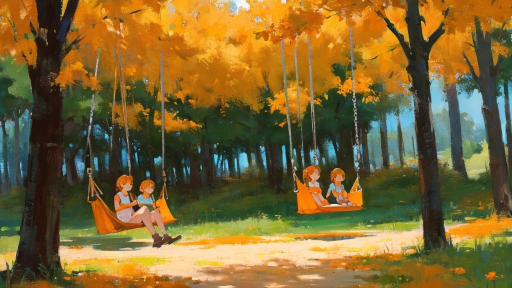 Orange summer, swings, orange forest