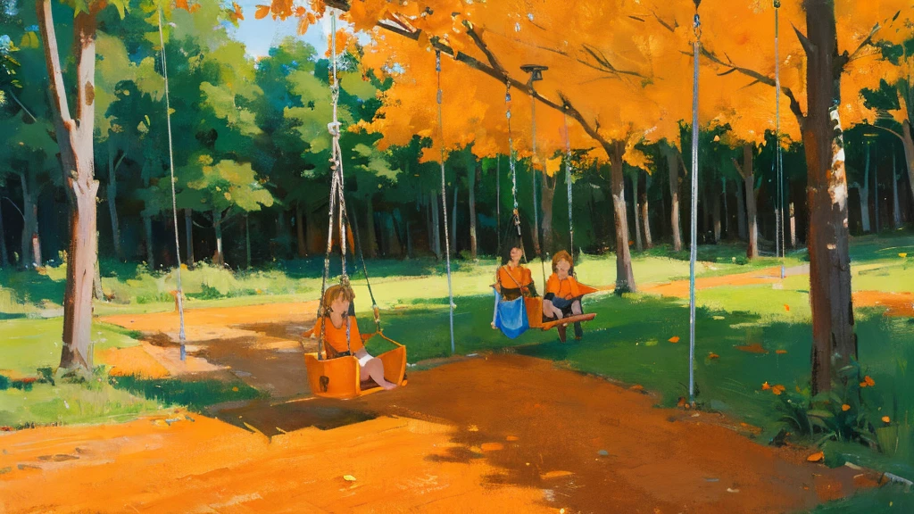 Orange summer, swings, orange forest