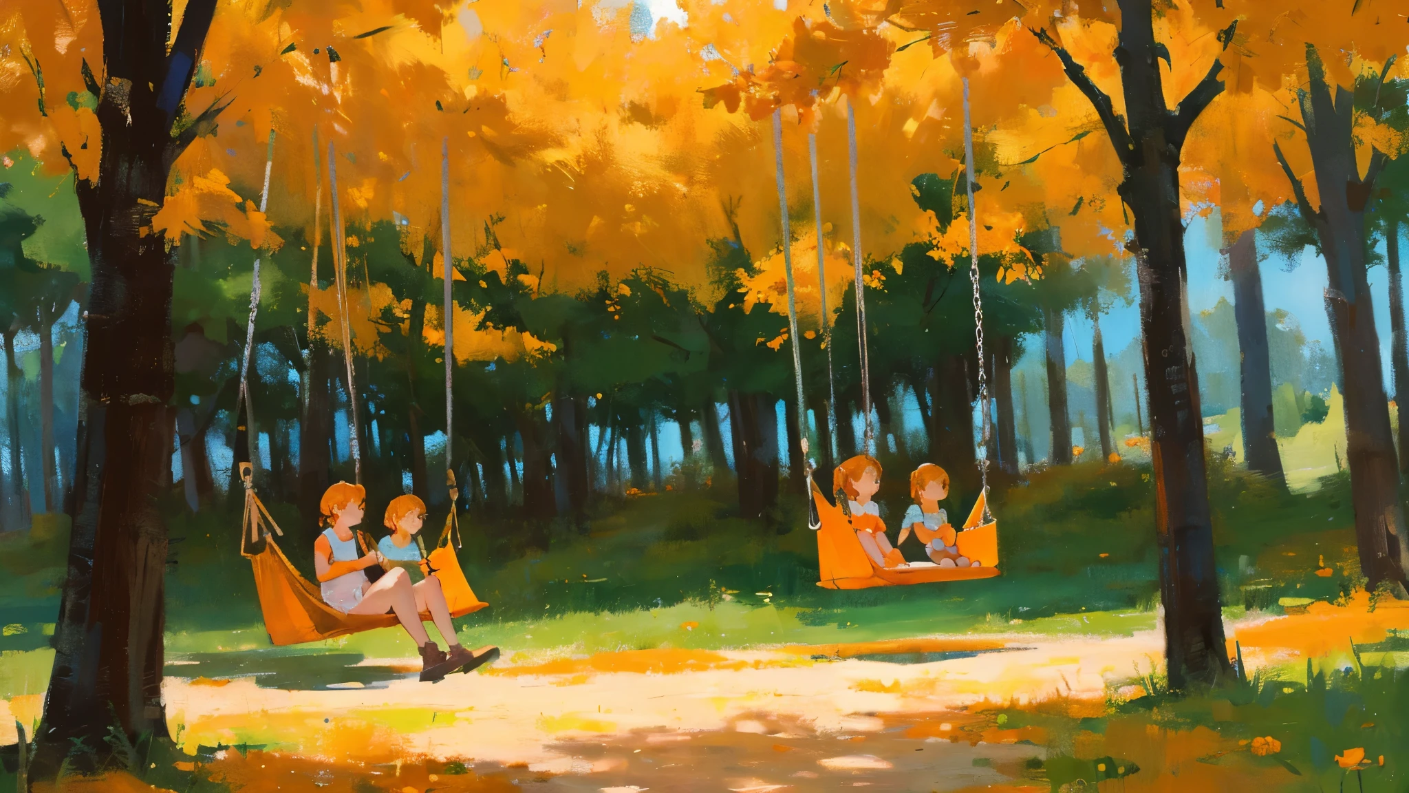 Orange summer, swings, orange forest