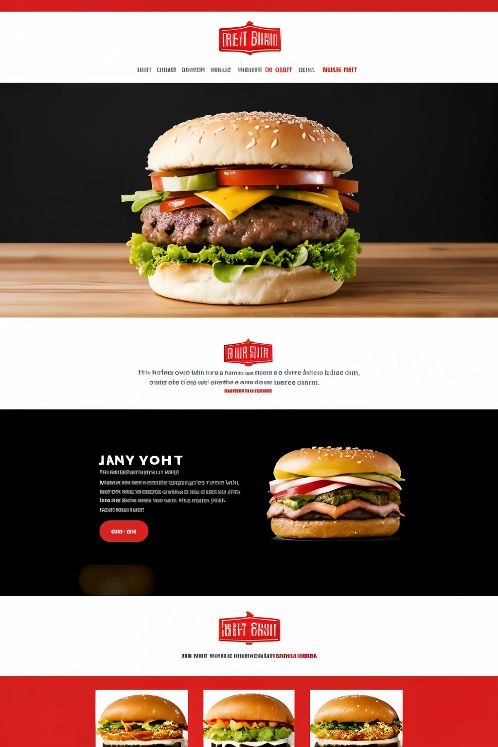 ((best quality)), ((masterpiece)), (detailed), ((realistic)), generate for me a very attractive website design for a burger delivery site that contain's a slider
image of a burger and a soft drink and also contains content and attractive designs in the bottom side it should be a complete first page website and the main colors are :red ,white , and black