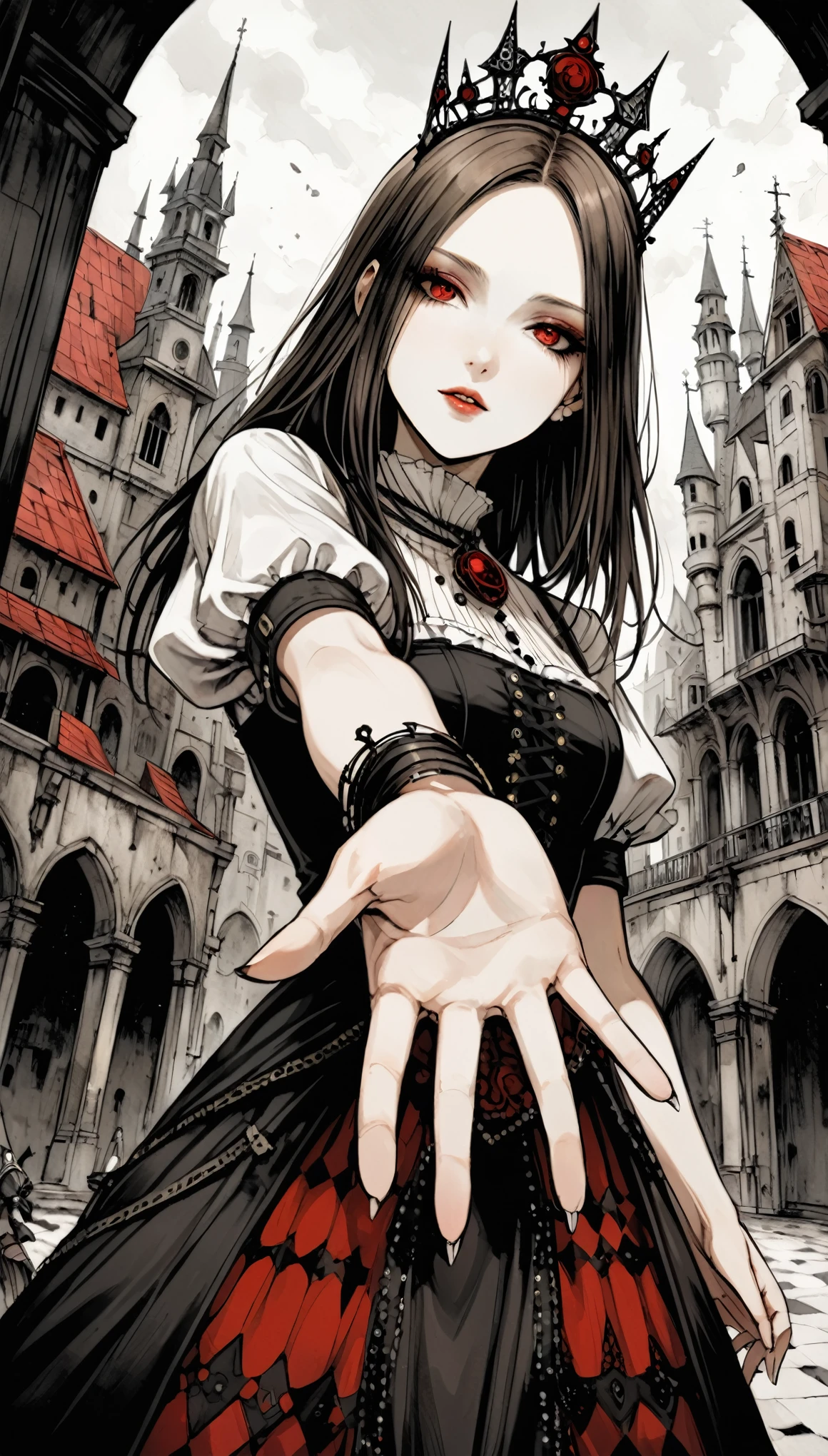 in style of Santiago Caruso,in style of American McGee
1 girl,{right hand extended reaching out:1.7},{POV right hand focus:1.8},{dynamic_angle:1.9},{hand zoom:1.5},{dutch angle:2.1},{blurry background:5.1},{sharp focus:1.4},{from_below:1.4},{virtual focus:1.6}