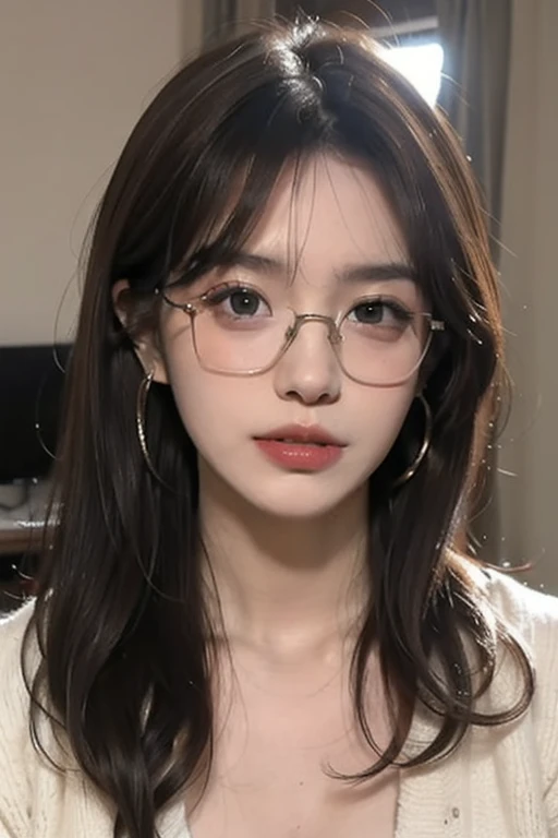 Best Quality, masterpiece, (photorealistic:1.4), 1 chico, (24 years:1.7) handsome and handsome, comfortable style clothing, Sun light, Exquisite Face, dramatic lighting, pompous lips, big gray eyes, black hair with blonde highlights, brown skin, indifferent look, with glasses, a piercing in the left ear, Without beard, button nose.